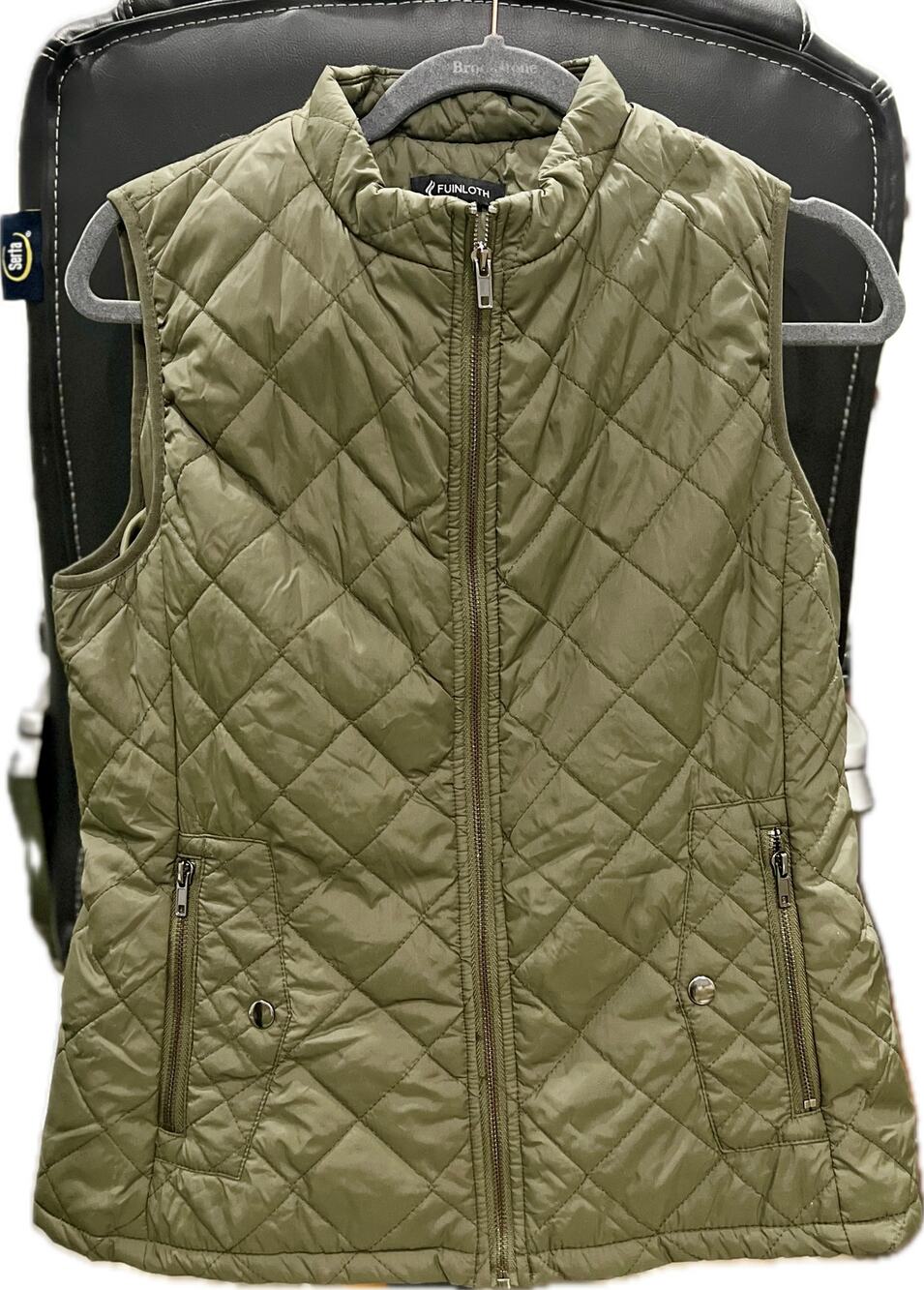 Fuinloth Women's Quilted Style Puffer Vestin Army Green Size M